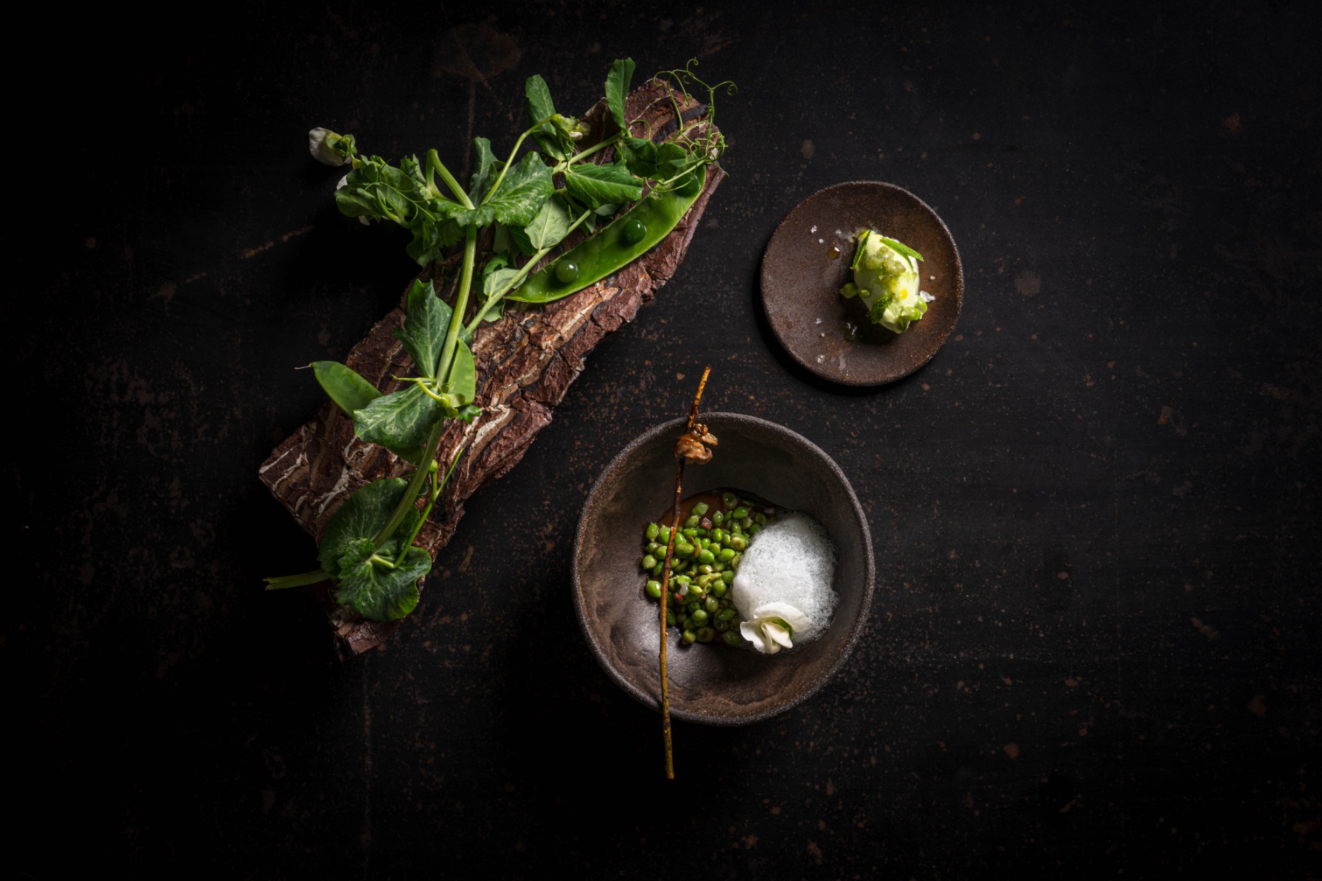 Plato de guisantes de Les Cols, dos estrellas Michelin, Olot